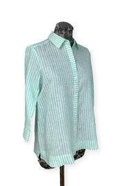 Striped Linen Blouse in Sea Mist available at Mildred Hoit in Palm Beach.