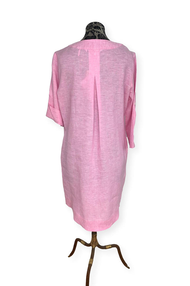 Foxcroft Scalloped Pink Linen Dress available at Mildred Hoit in Palm Beach.