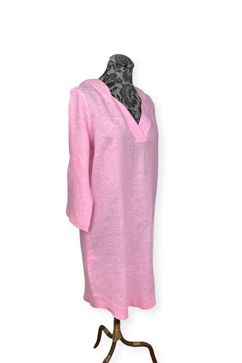 Foxcroft Scalloped Pink Linen Dress available at Mildred Hoit in Palm Beach.