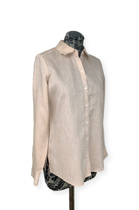 Foxcroft Jordan Linen Shirt in Flax available at Mildred Hoit in Palm Beach.