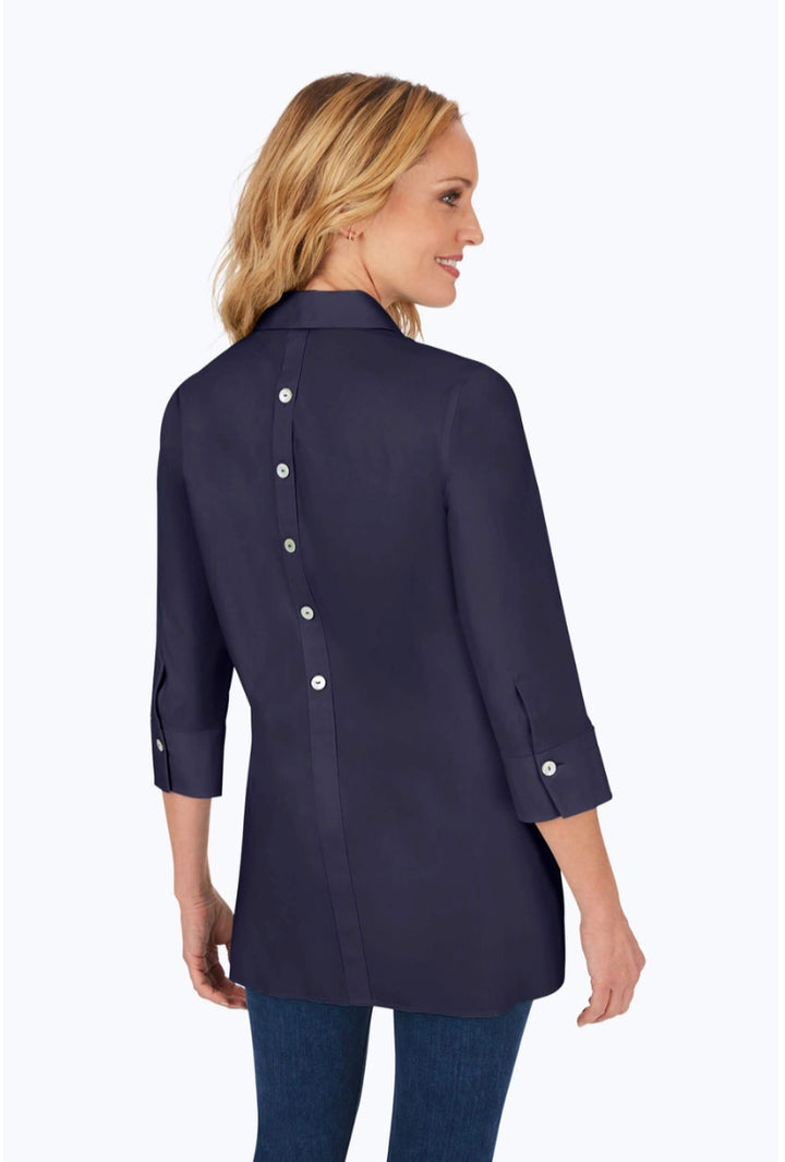 Foxcroft Pamela Stretch Non-Iron Tunic - Navy - Mildred Hoit