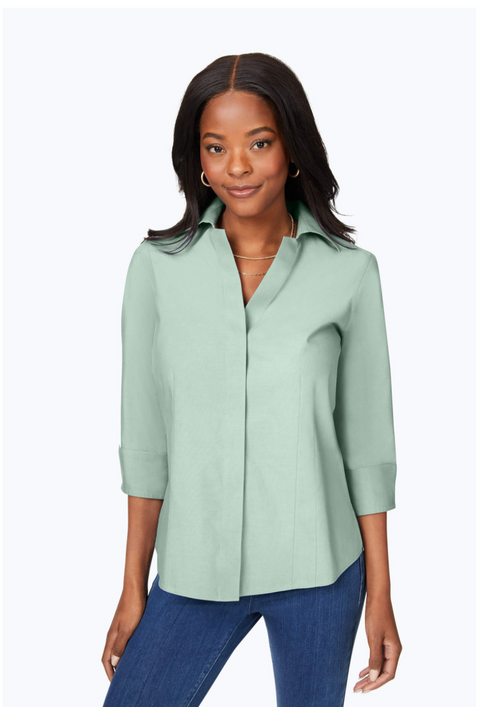 Foxcroft Taylor 3/4 Sleeve Blouse in Jade Gem available at Mildred Hoit in Palm Beach.