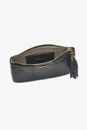 Black Leather Clutch Bag available at Mildred Hoit.