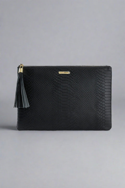 Black Leather Uber Clutch Bag available at Mildred Hoit