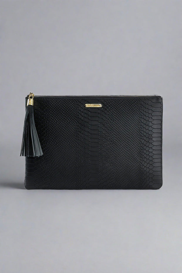 Black Leather Uber Clutch Bag available at Mildred Hoit