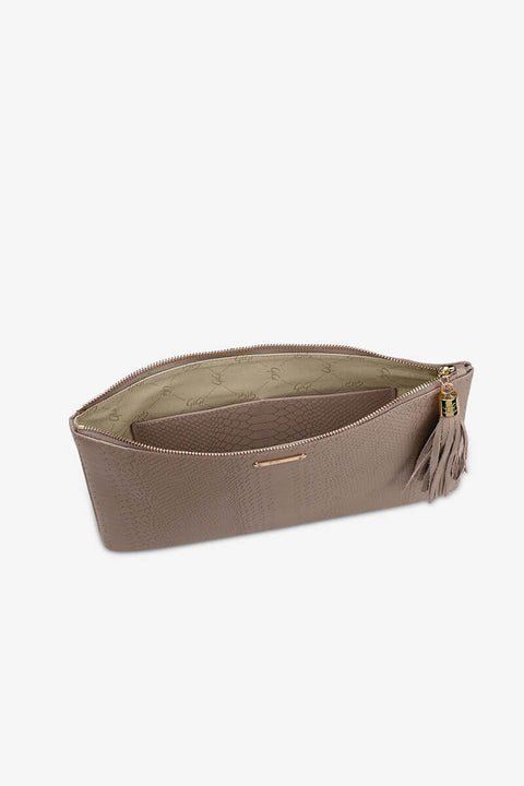 Large Beige Leather Clutch Bag available at Mildred Hoit