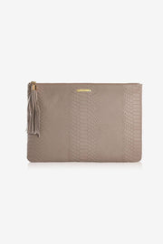 Large Beige Leather Clutch Bag available at Mildred Hoit
