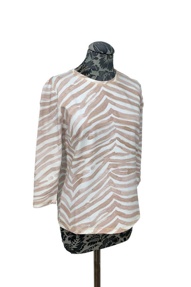 ILinen 3/4 Zebra T-Shirt in Beige available at Mildred Hoit in Palm Beach.