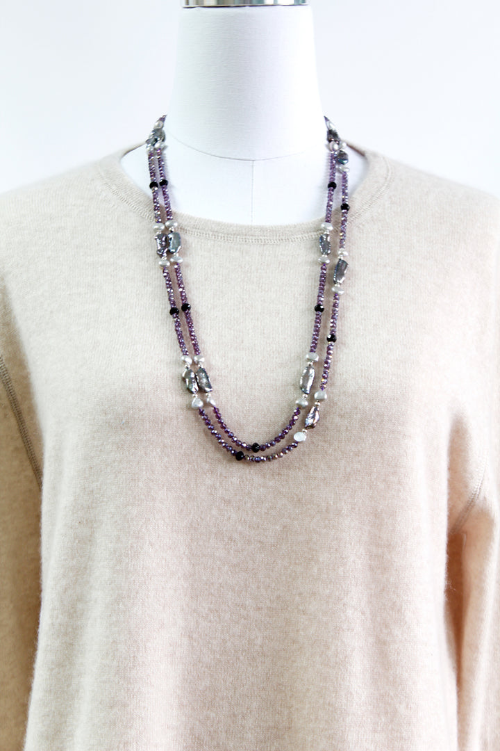 Grey Pearl and Lavender Necklace - Mildred Hoit