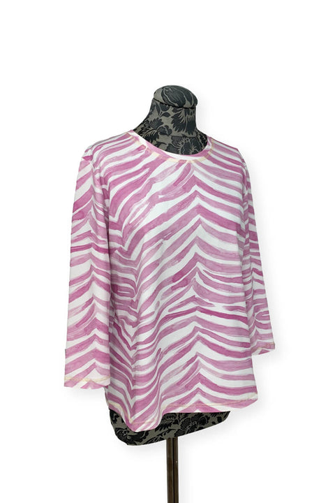 3/4 Sleeve Zebra T-Shirt in Pink available at Mildred Hoit in Palm Beach.