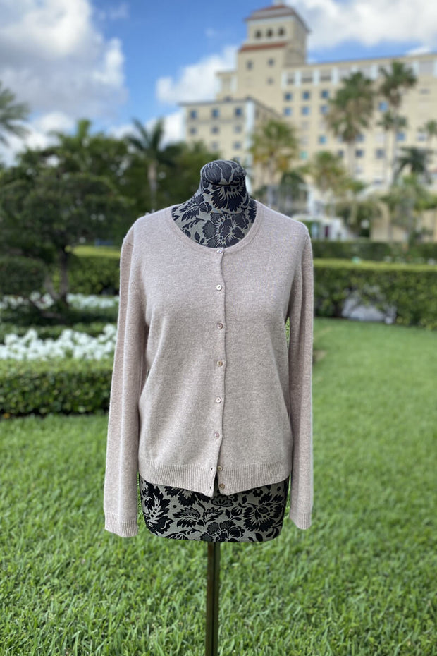 Button Down Cardigan in Oatmeal available at Mildred Hoit in Palm Beach.