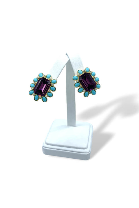 Kenneth Jay Lane Crystal and Turquoise Earring with Amethyst Center
