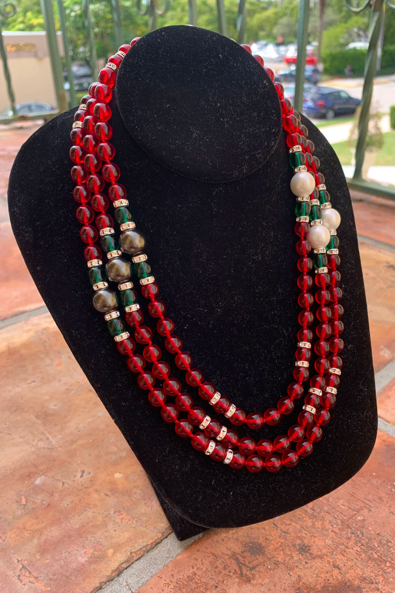 Kenneth Jay Lane Ruby Beads with Silver, Pearl, and Crystal - Mildred Hoit