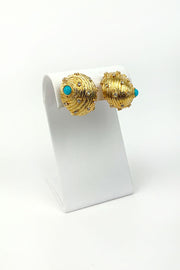 Kenneth Jay Lane Gold Shell Earrings with Turquoise Center available at Mildred Hoit.