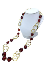 Kenneth Jay Lane Satin Gold Circle and Ruby Necklace