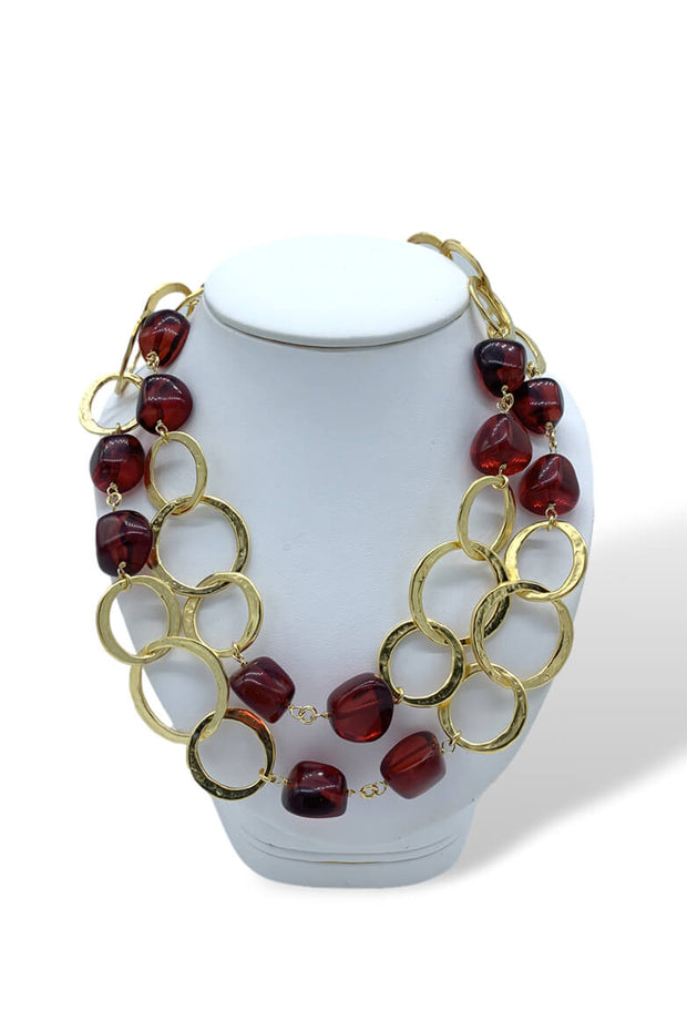 Kenneth Jay Lane Satin Gold Circle and Ruby Necklace