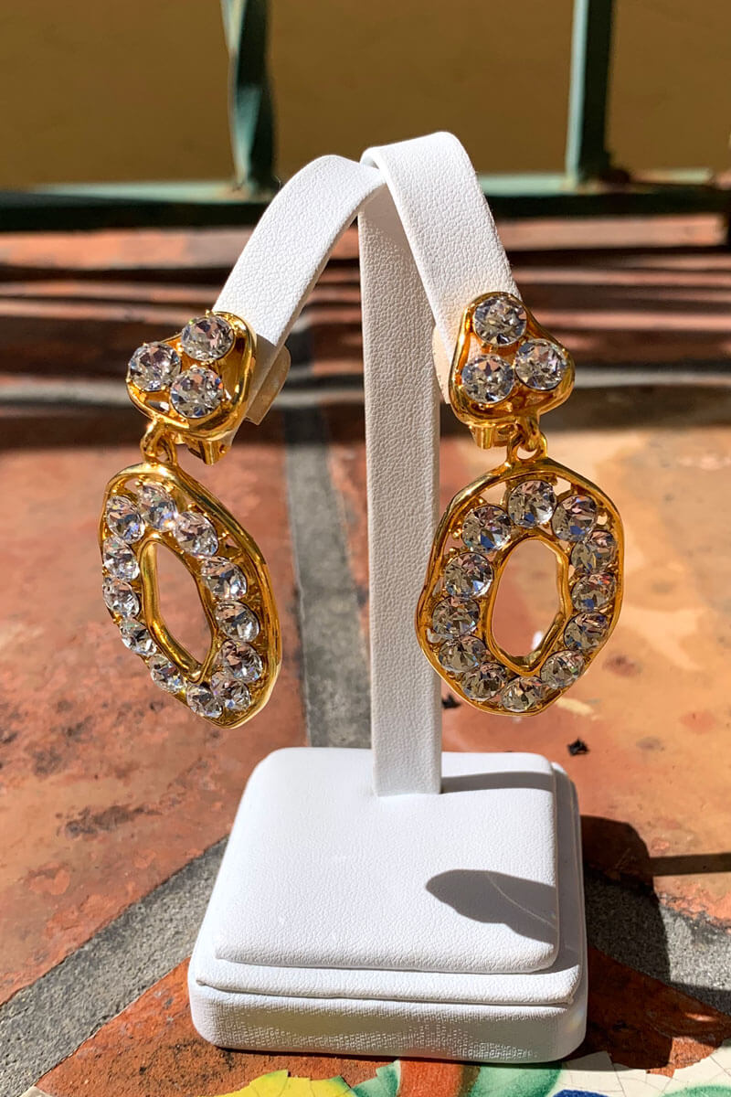 Kenneth Jay Lane Gold and Crystal Drop Earring - Mildred Hoit