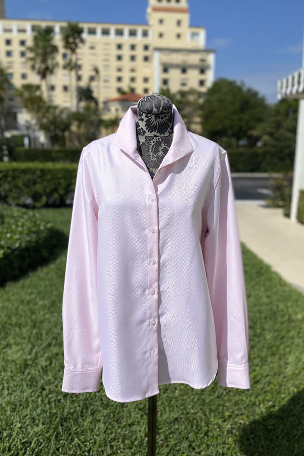 Ginna Box Pleat Shirt in Pink Herringbone