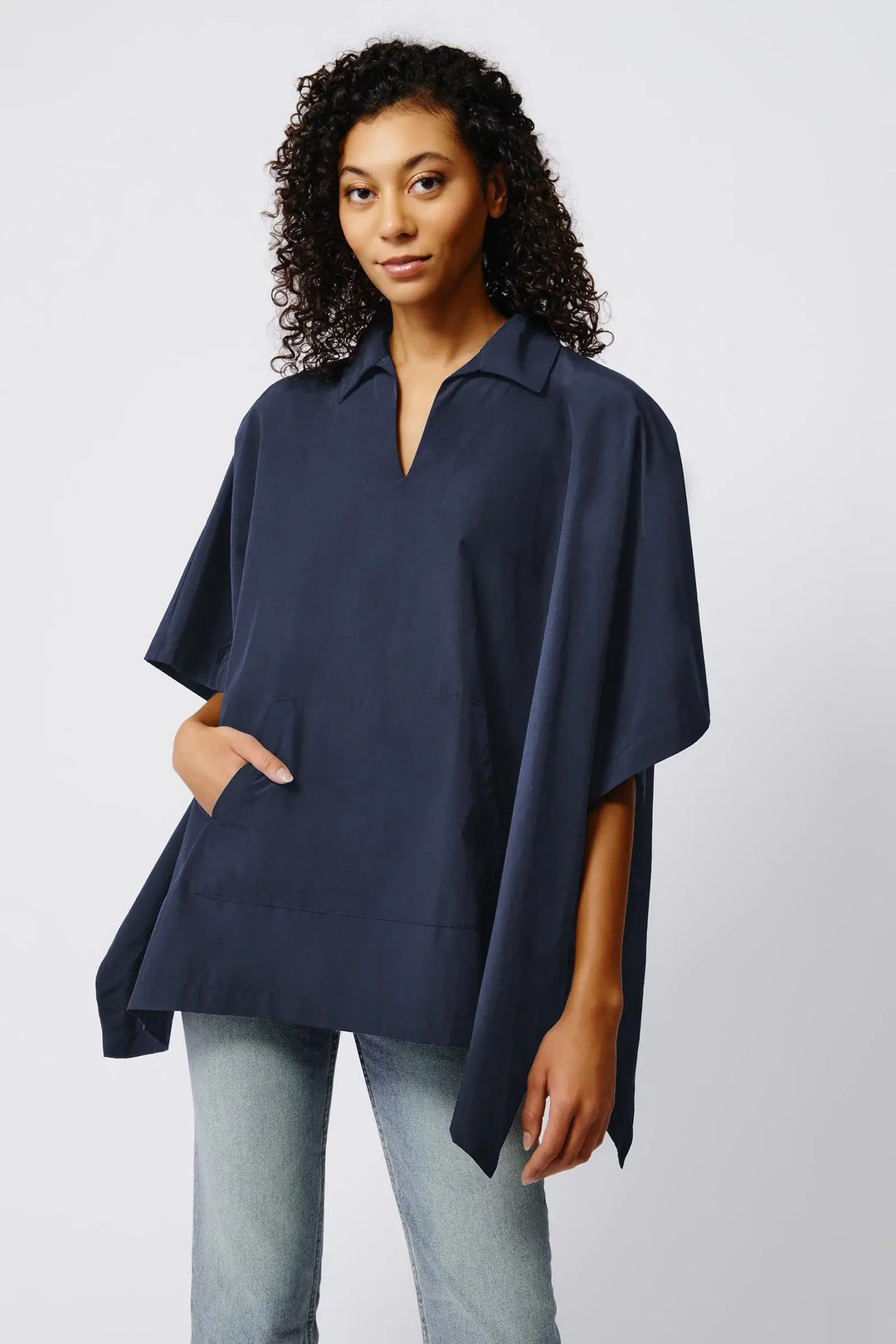 Gene Pocket Poncho in Navy - Mildred Hoit