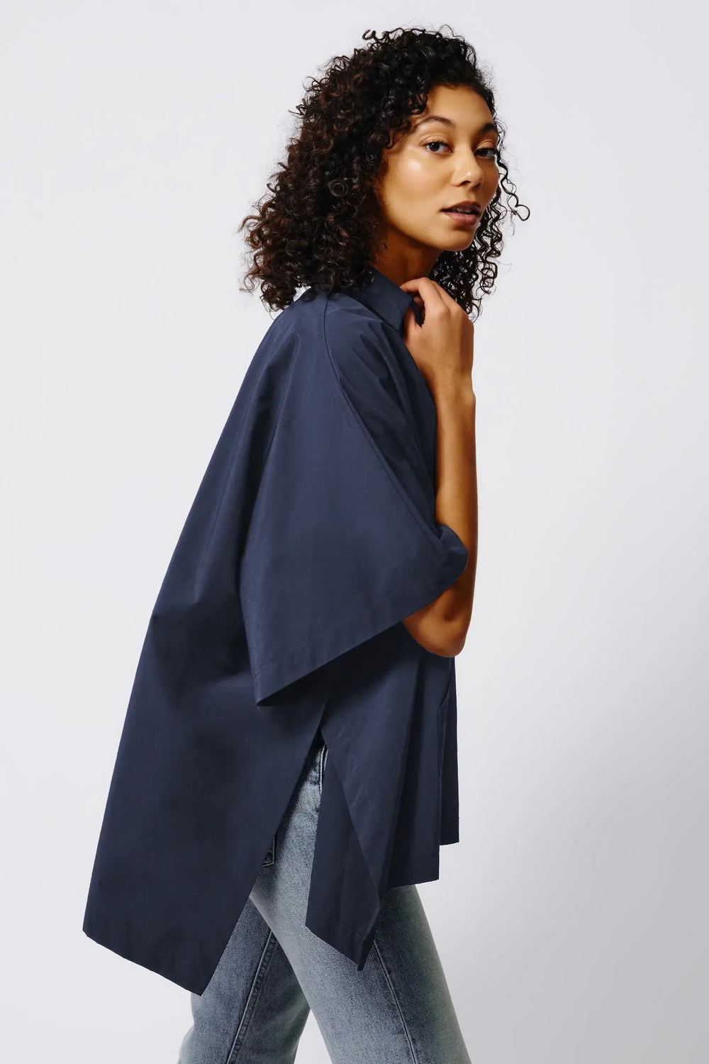 Gene Pocket Poncho in Navy - Mildred Hoit