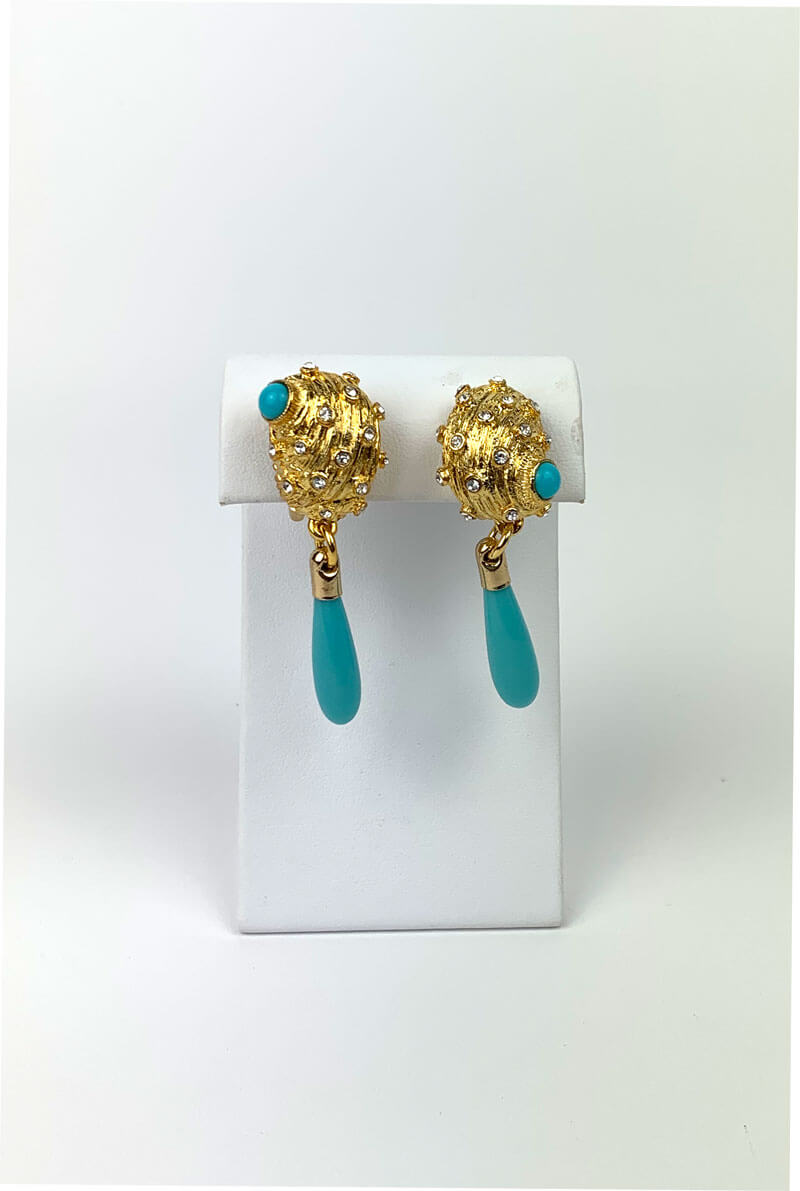 Kenneth Jay Lane Seashell Earring with Turquoise Drop - Mildred Hoit