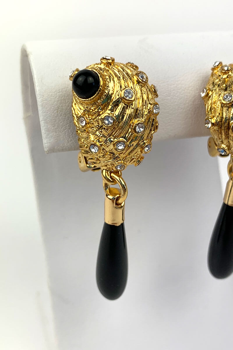 Kenneth Jay Lane Seashell Earring with Black Drop - Mildred Hoit