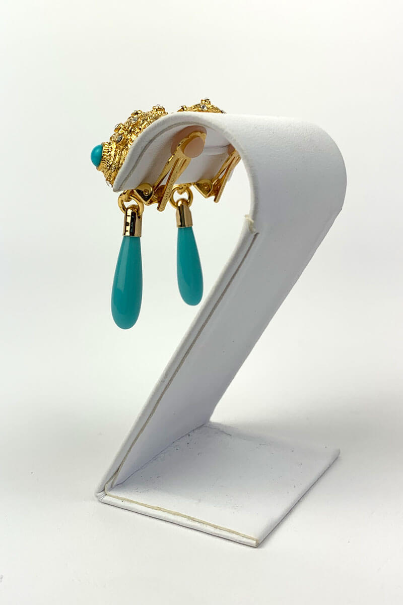 Kenneth Jay Lane Seashell Earring with Turquoise Drop - Mildred Hoit