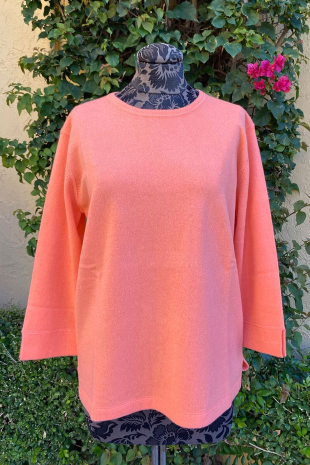 Kinross 3/4 Sleeve Crew Sweater - Mango available at Mildred Hoit in Palm Beach.