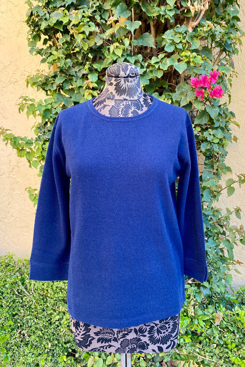 Kinross 3/4 Sleeve Crew Sweater - Navy available at Mildred Hoit in Palm Beach.