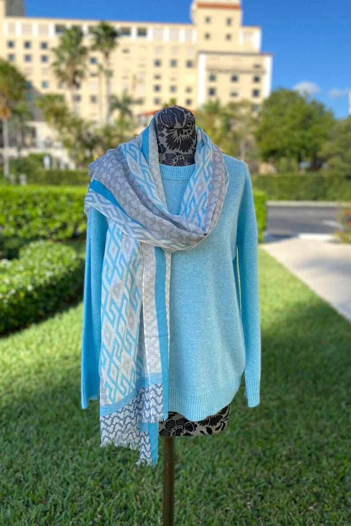 Kinross Island Geo Print Scarf in Surf - Mildred Hoit