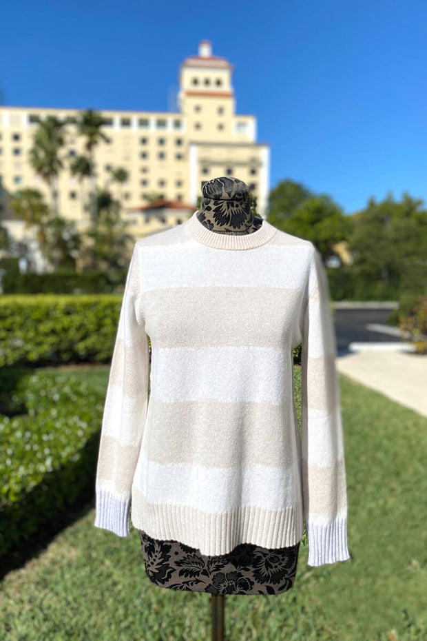 Kinross Intarsia Stripe Pullover Sweater - Almond, Bianco, Gris