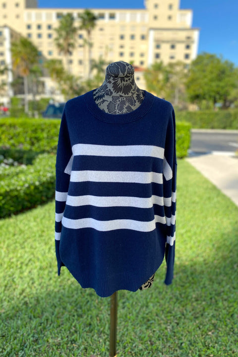Kinross Easy Crew Sweater in Navy/Bianco available at Mildred Hoit in Palm Beach.