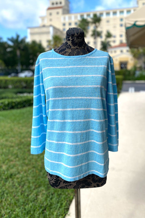 Kinross Blue and White Stripe Boatneck Top available at Mildred Hoit.