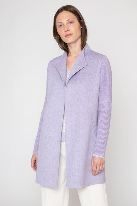 Kinross Ribbed Sleeve Coat in Amethyst available at Mildred Hoit. 