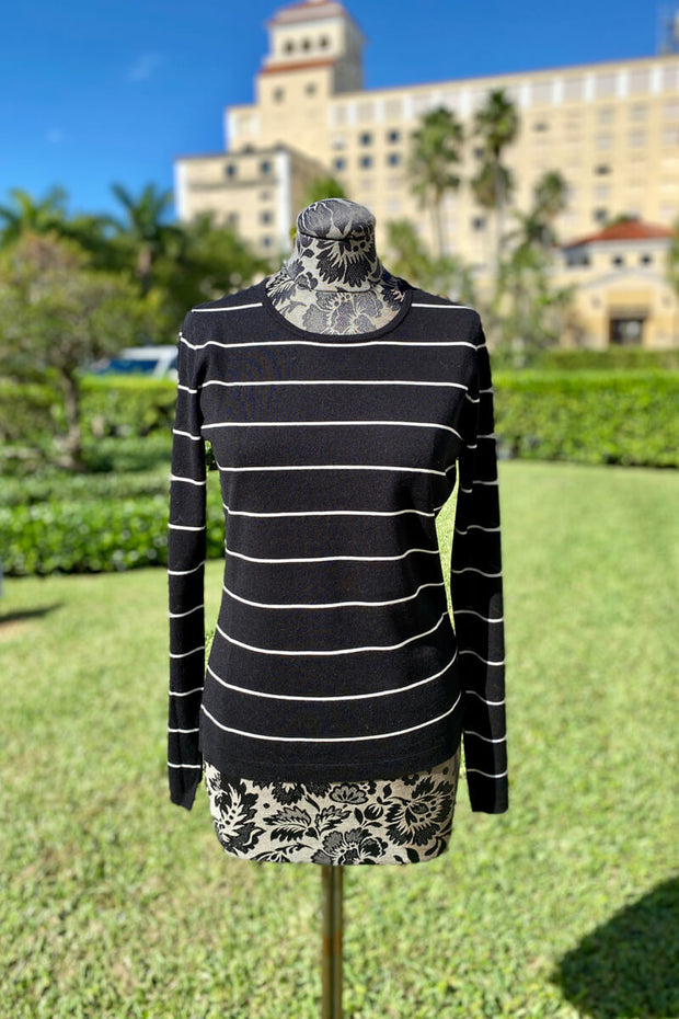 Kinross Stripe Crew in Black and Birch available at Mildred Hoit in Palm Beach.