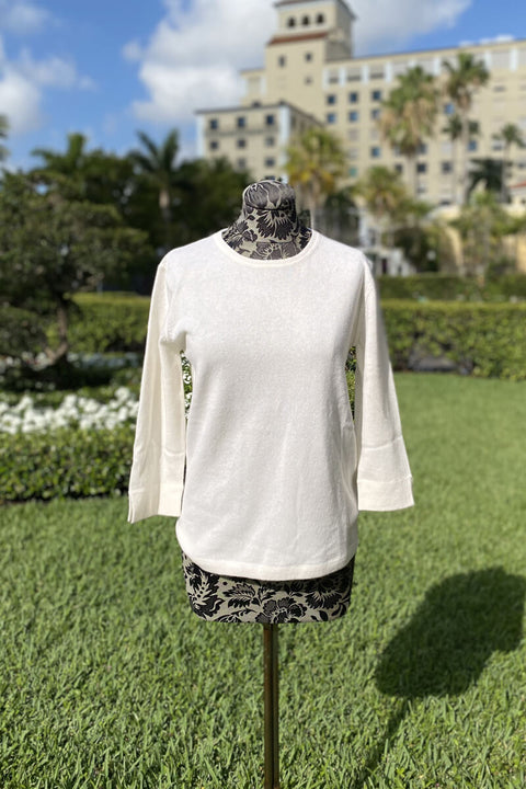 Kinross Three Quarter Sleeve Crew Sweater in Ivory available at Mildred Hoit in Palm Beach.