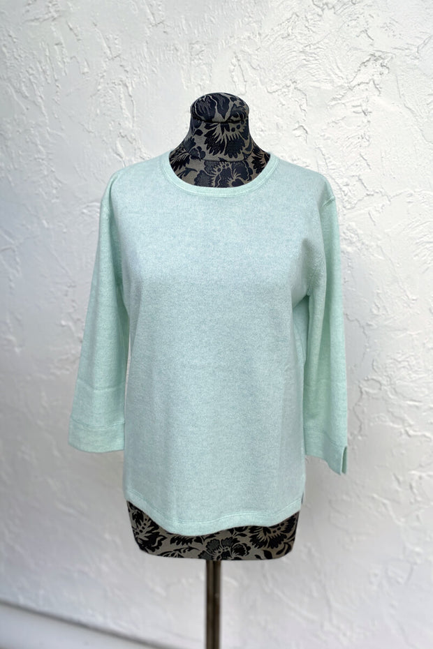 Kinross Three Quarter Sleeve Crew Sweater in Jade available at Mildred Hoit in Palm Beach.