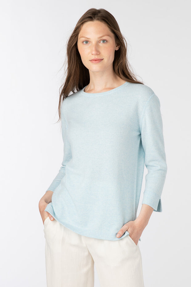 Kinross Three Quarter Sleeve Crew Sweater in Moonstone available at Mildred Hoit in Palm Beach.