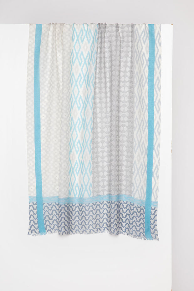 Kinross Island Geo Print Scarf in Surf available at Mildred Hoit in Palm Beach.