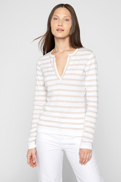 Kinross Splitneck Crew in White/Wicker available at Mildred Hoit in Palm Beach.