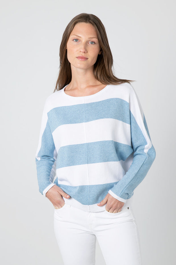 Kinross Bold Stripe Dolman in Mykonos available at Mildred Hoit in Palm Beach.