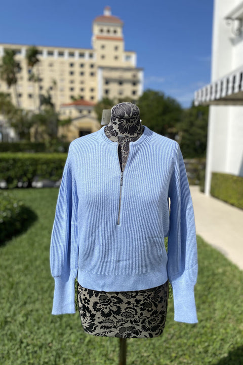 Kinross Zip Henley Sweater in Periwinkle available at Mildred Hoit in Palm Beach.