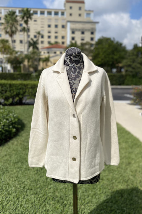 Notched Collar Button Down Cardigan in White