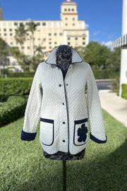 Landi Italian Winter White and Navy Jacket available at Mildred Hoit in Palm Beach.
