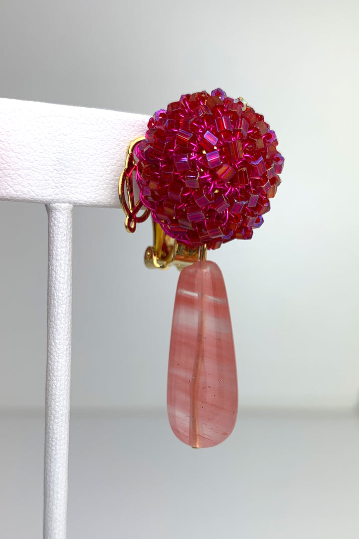 Pink Beaded Drop Earrings - Mildred Hoit