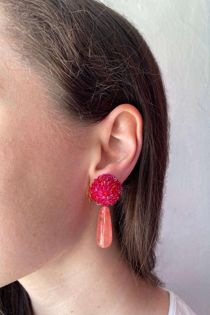 Pink Beaded Drop Earrings - Mildred Hoit