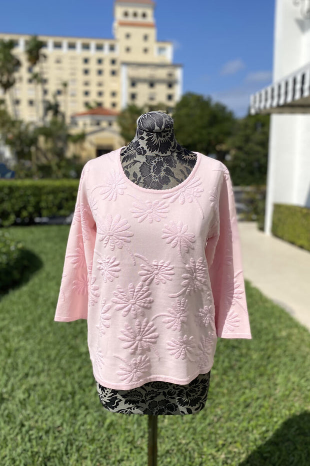 Leo & Ugo Floral Crew Neck Sweater in Pink available at Mildred Hoit in Palm Beach.