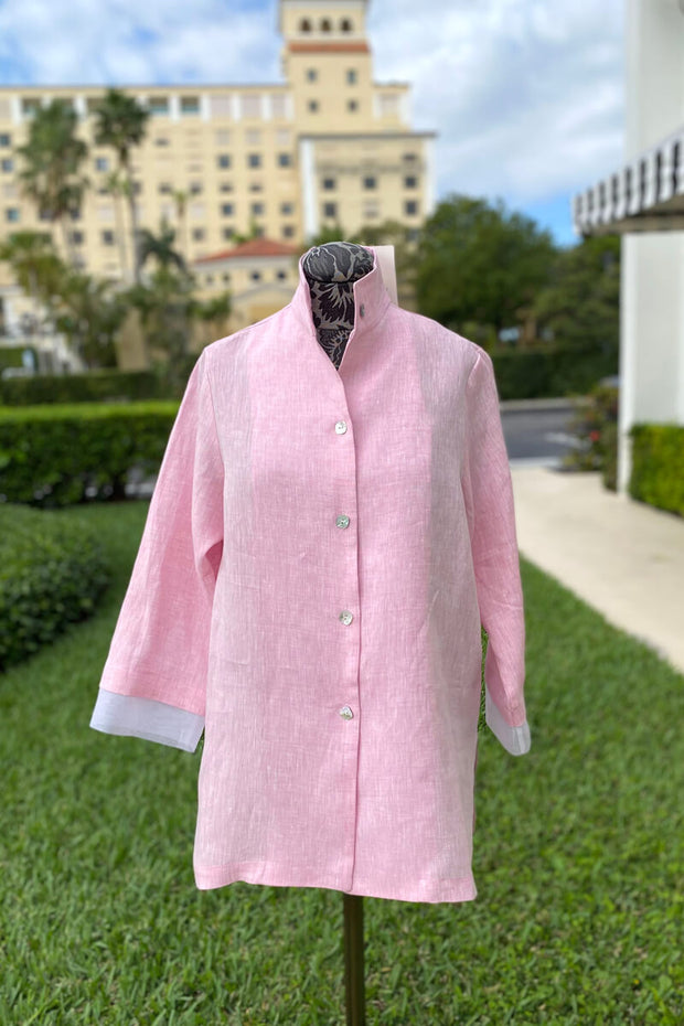 Lorain Croft Button Down Linen Blouse in Light Pink available at Mildred Hoit in Palm Beach.