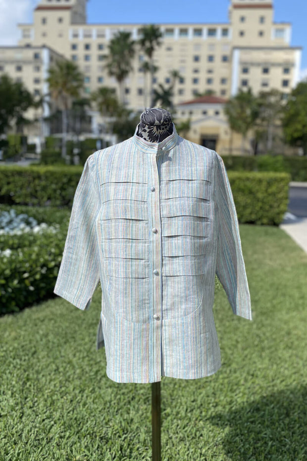 Tuxedo Blouse in Multi-Color Linen