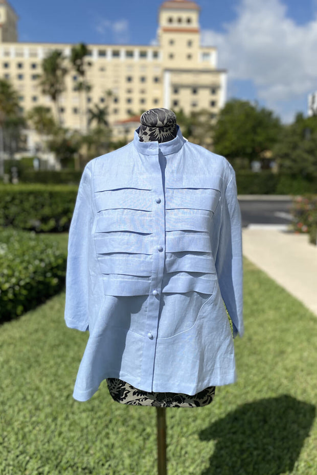Tuxedo Blouse in Periwinkle available at Mildred Hoit in Palm Beach.